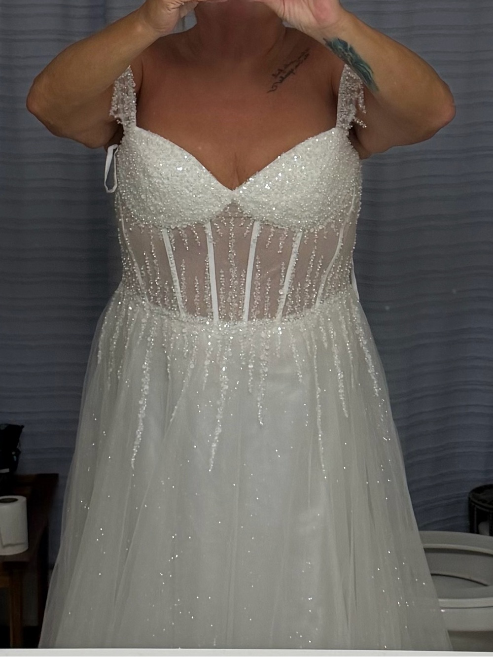 Girls Sparkle Tulle Party Dress with Beaded Bodice - White - Picture 7 of 11